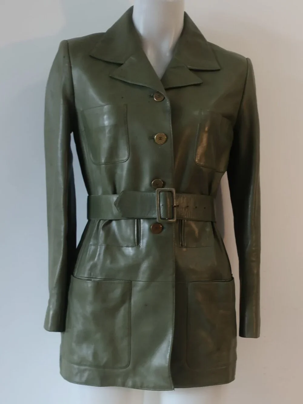 Womens Chanel Green Leather Belted Coat 36 EU/US 4 - Picture 1 of 16